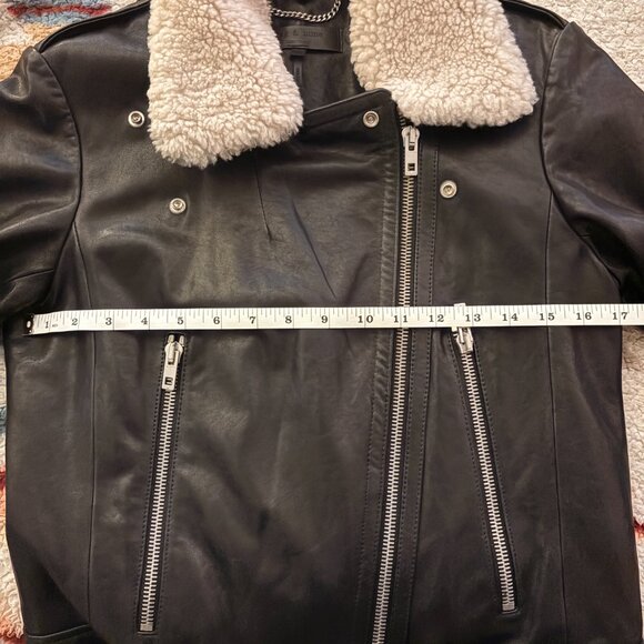 Rag & Bone Mackenzie Leather Biker Jacket Shearling Collar - Picture 3 of 13